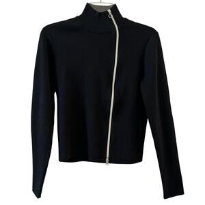 Black Long Sleeve Tailored Sleek Asymmetrical Full Silver Zip Sweater Mexx Large